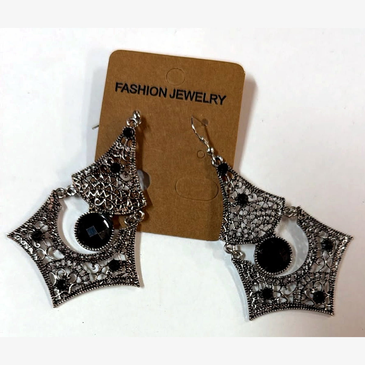 Maria Black Stone Shield Earrings Silver