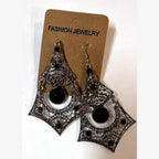 Maria Black Stone Shield Earrings Silver