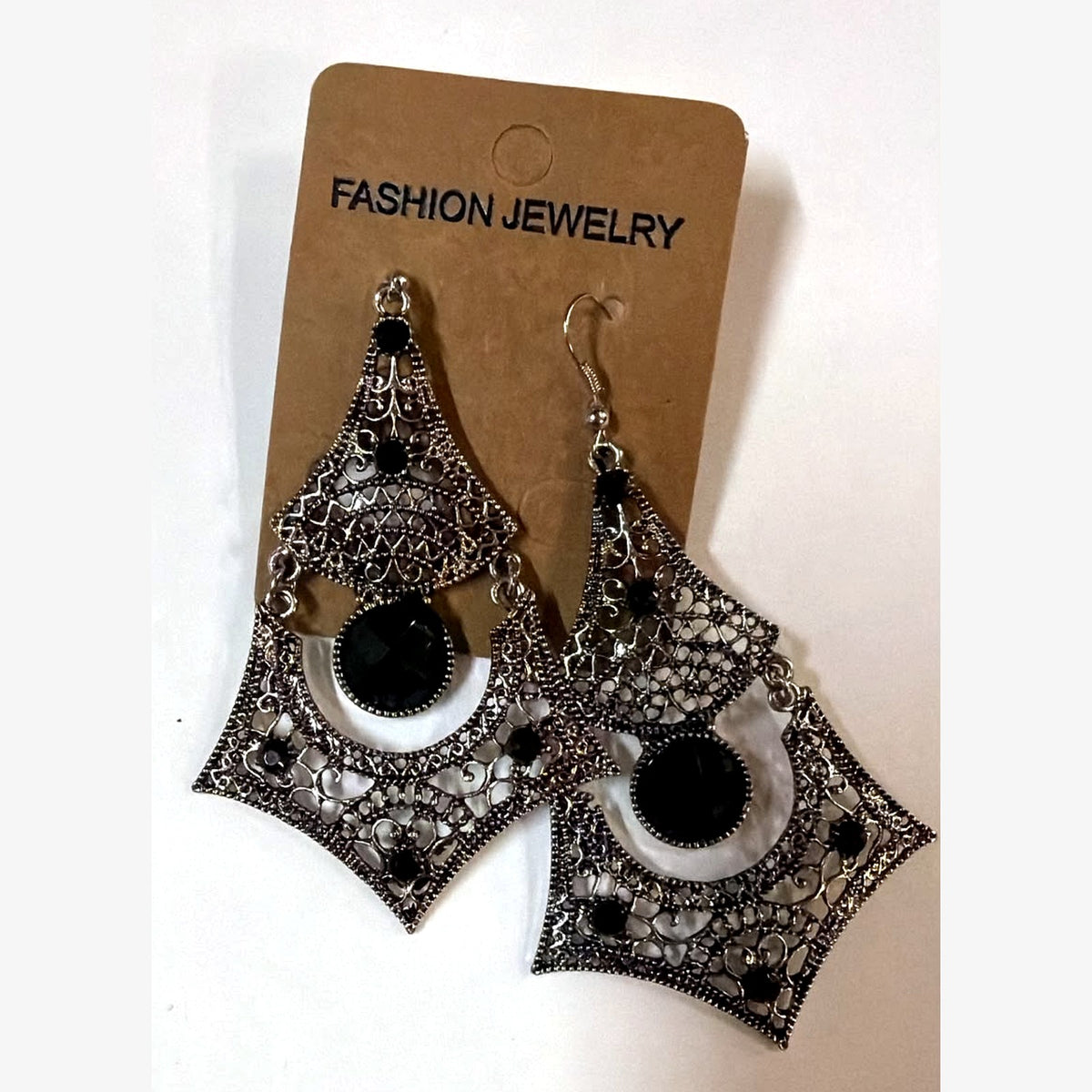 Maria Black Stone Shield Earrings Silver