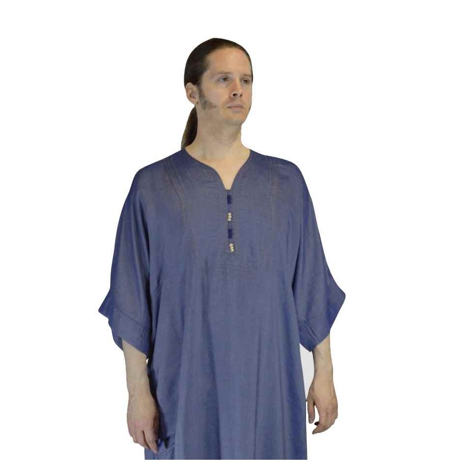 Handmade Moroccan Denim Gandoura Caftan Blue-9769