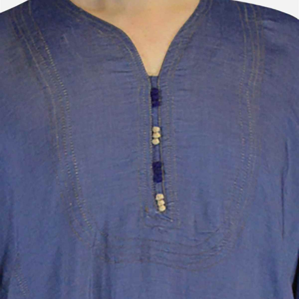 Handmade Moroccan Denim Gandoura Caftan Blue-9772