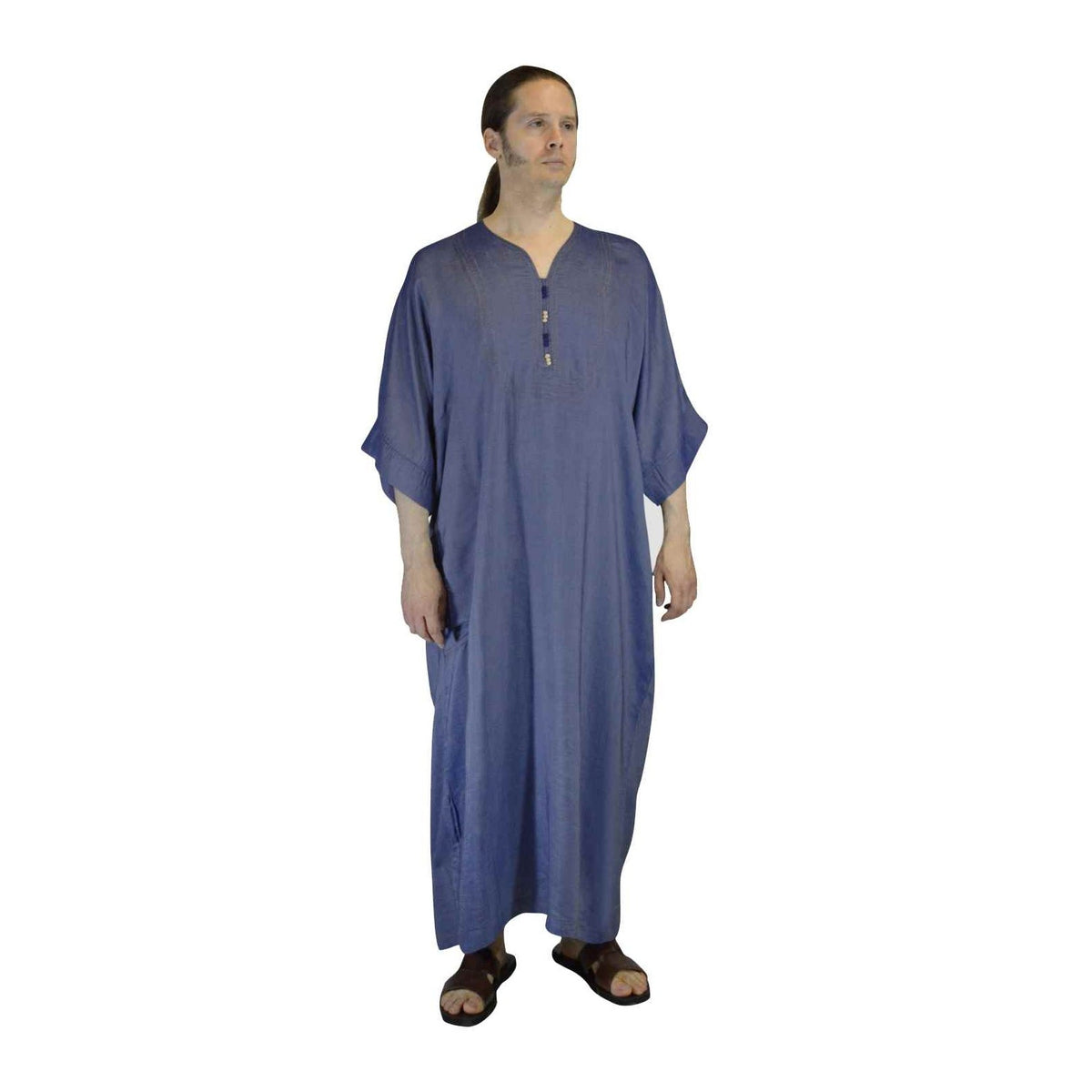 Handmade Moroccan Denim Gandoura Caftan Blue-0