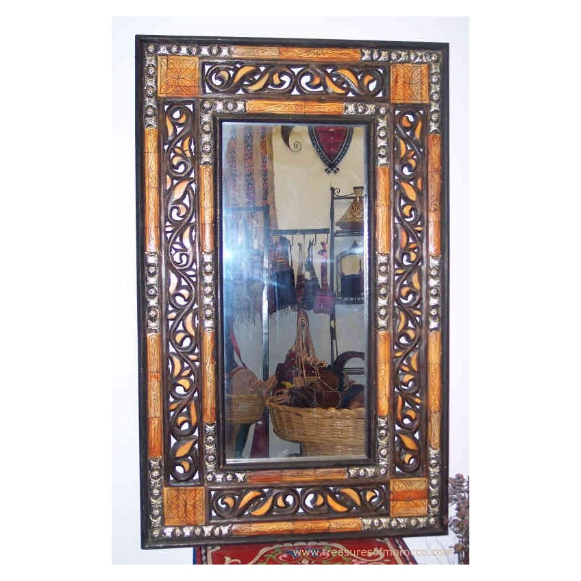 Fayrouz Extra Large Orange Camel & Wood Mirror -0