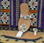 Mona Leather Sandals Medallion - White and Tan