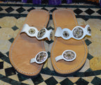 Mona Leather Sandals Medallion - White and Tan