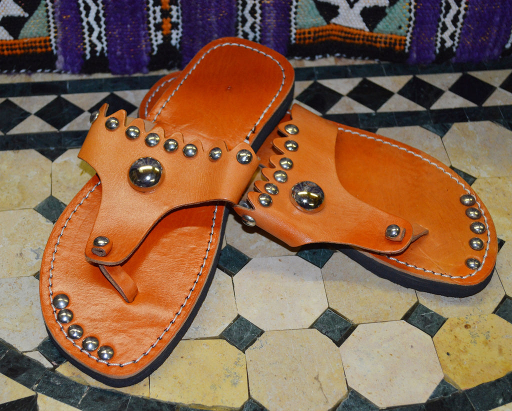 Mona Leather Sandals Studded - Orange