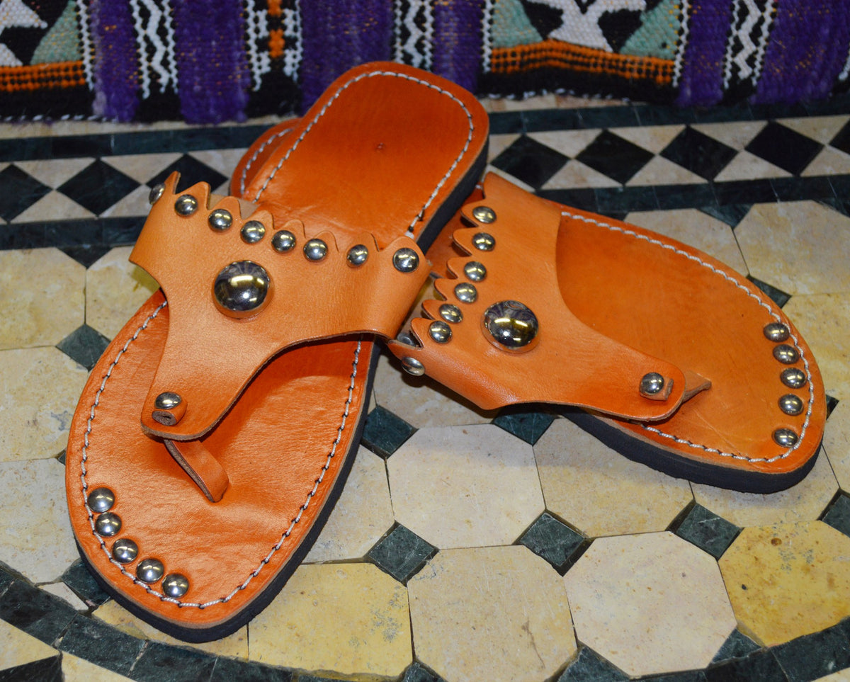 Mona Leather Sandals Studded - Orange
