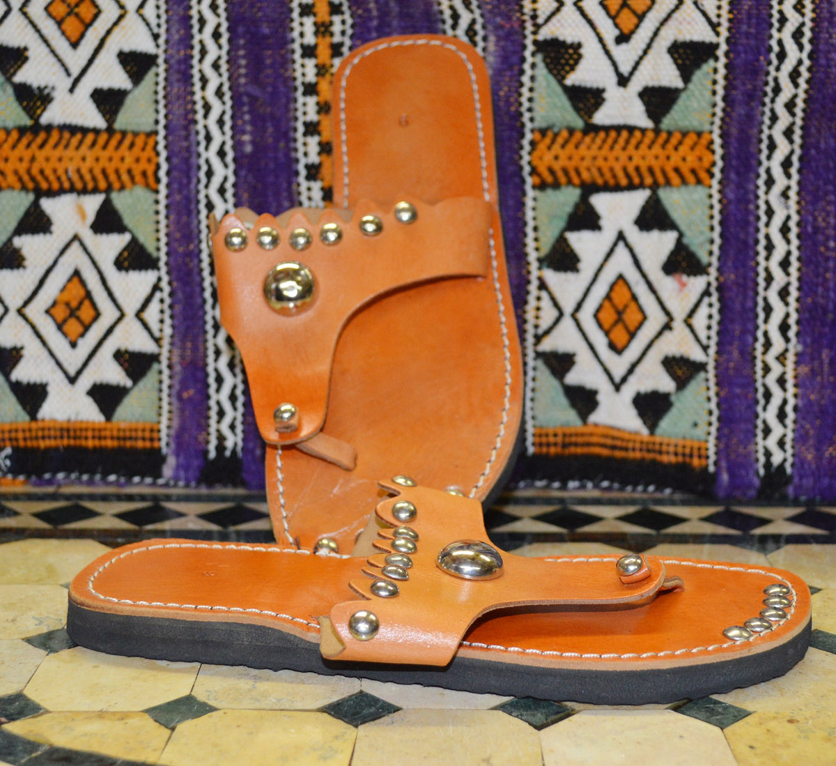 Mona Leather Sandals Studded - Orange