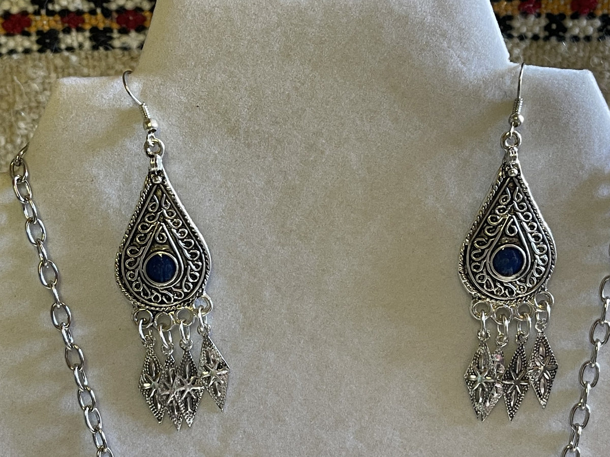 Monia Necklace Earrings Set Blue