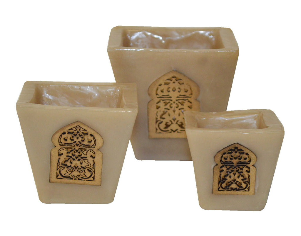 Moorish Arch Wax Candle Holders Set of 3 Beige