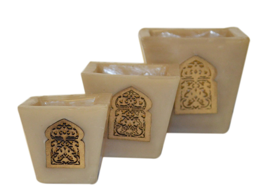 Moorish Arch Wax Candle Holders Set of 3 Beige
