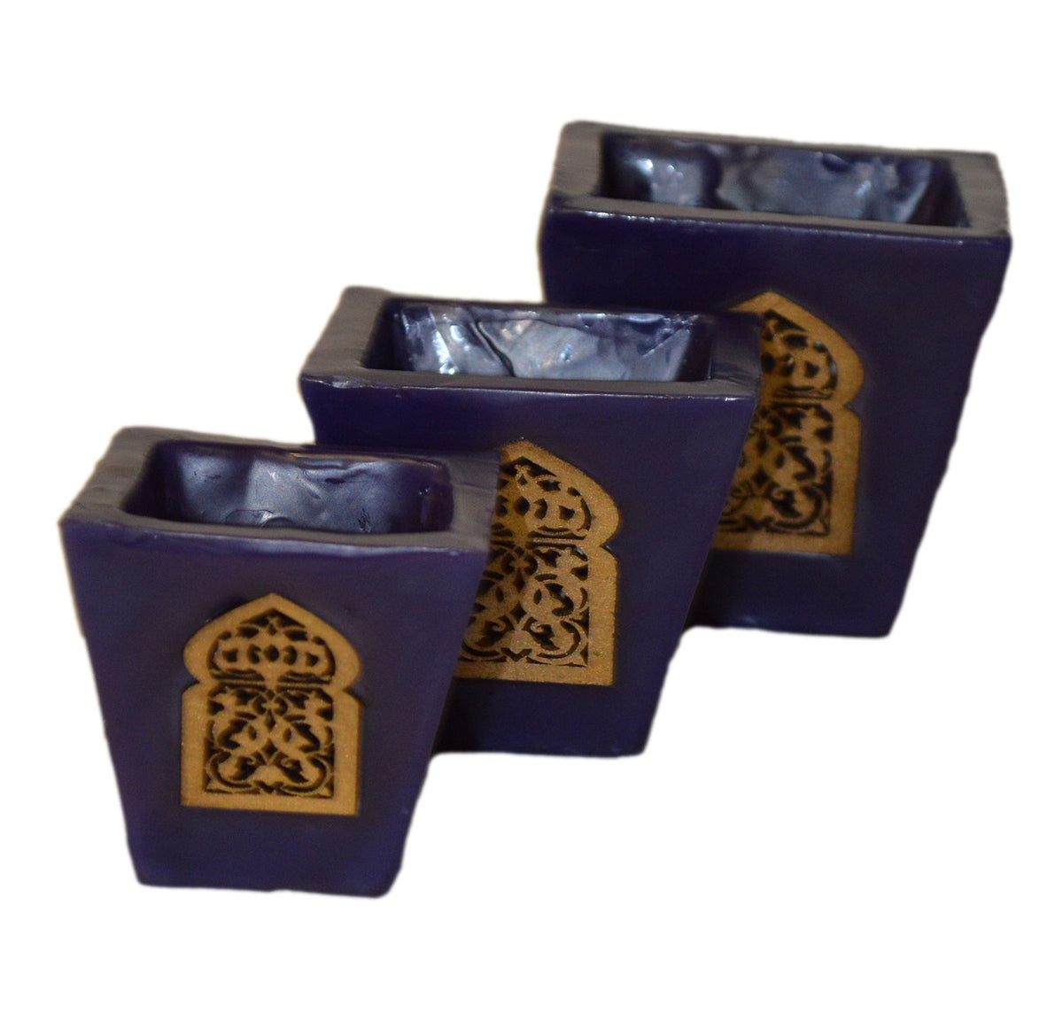 Moorish Arch Wax Candle Holders Set of 3 Blue
