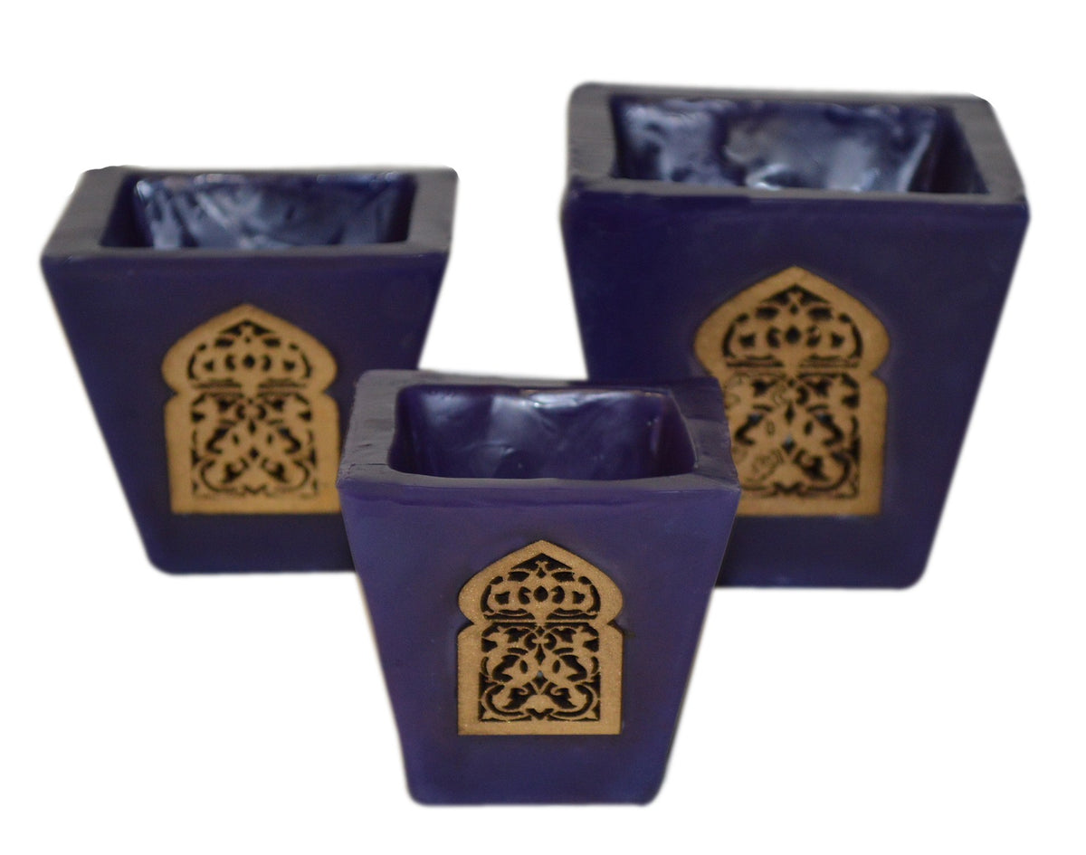 Moorish Arch Wax Candle Holders Set of 3 Blue