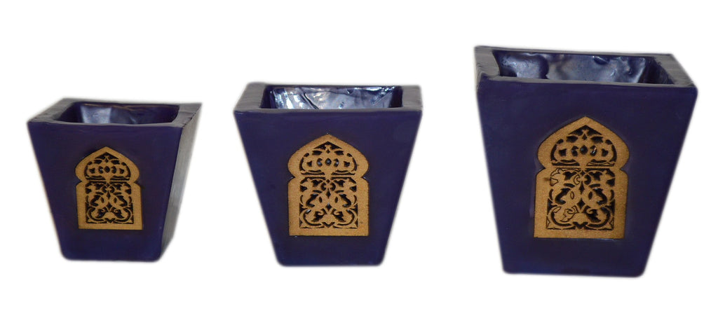 Moorish Arch Wax Candle Holders Set of 3 Blue