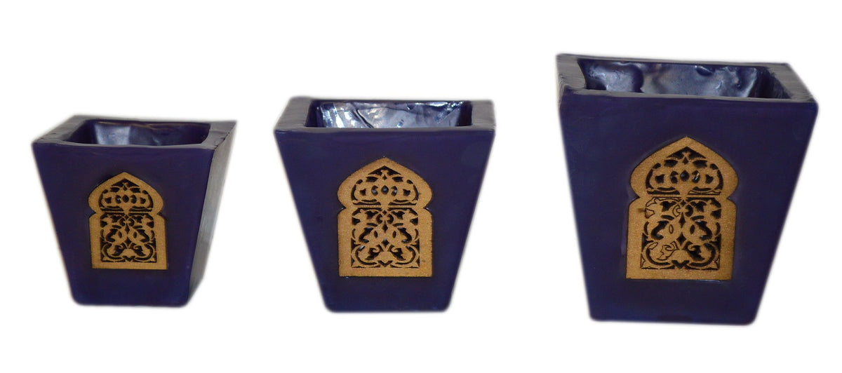 Moorish Arch Wax Candle Holders Set of 3 Blue