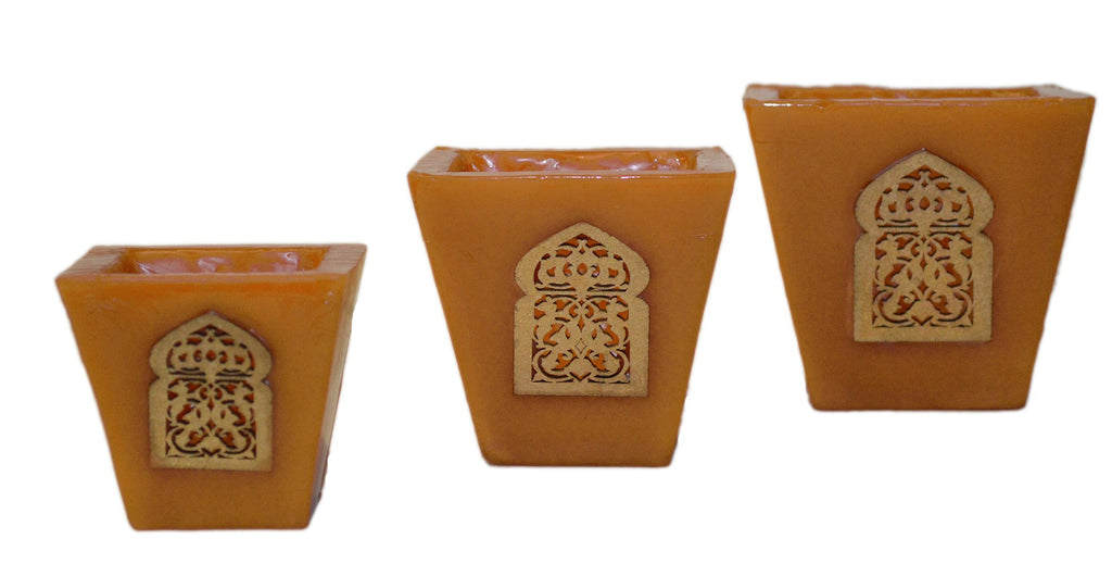 Moorish Arch Wax Candle Holders Set of 3 Orange