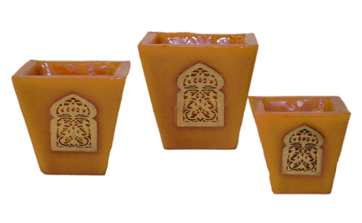 Moorish Arch Wax Candle Holders Set of 3 Orange