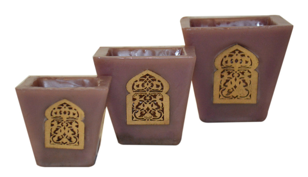 Moorish Arch Wax Candle Holders Set of 3 Purple