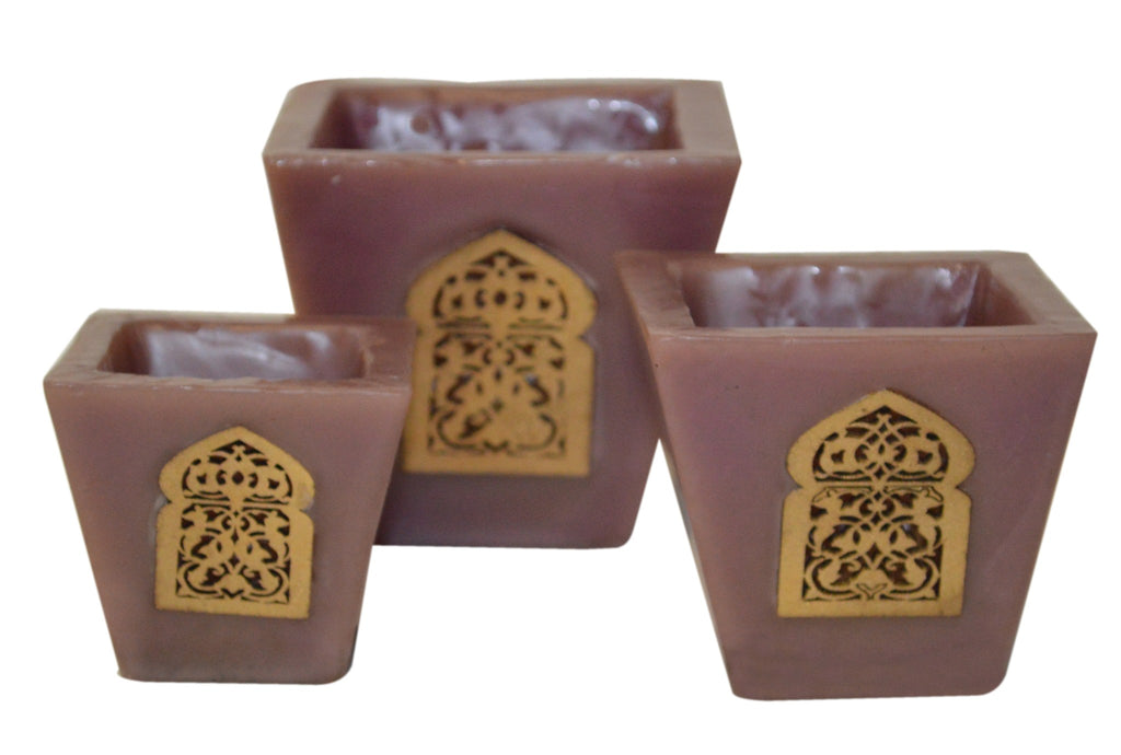 Moorish Arch Wax Candle Holders Set of 3 Purple