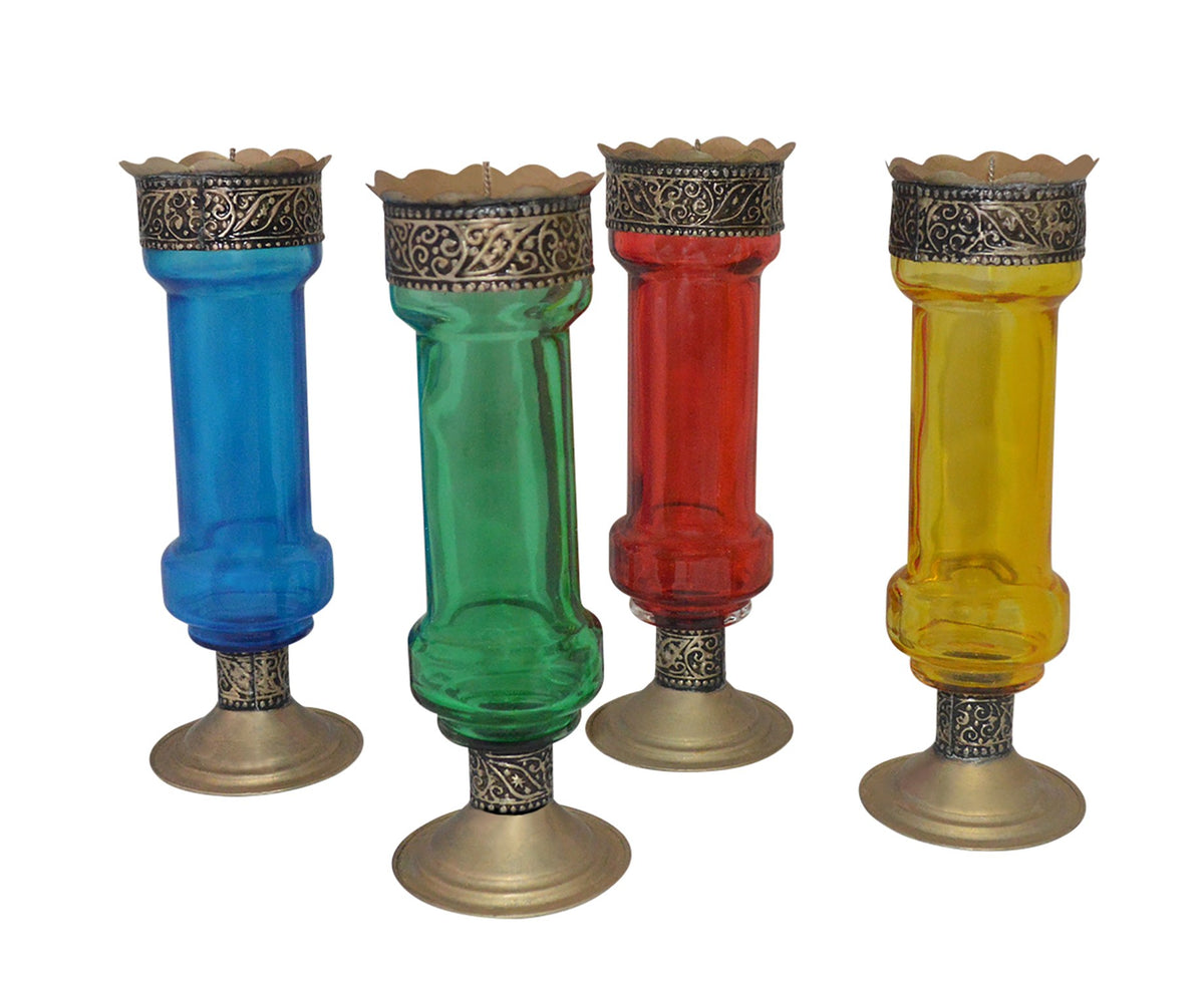 Moroccan Glass Candle Holders Set of 4 Large Multicolor