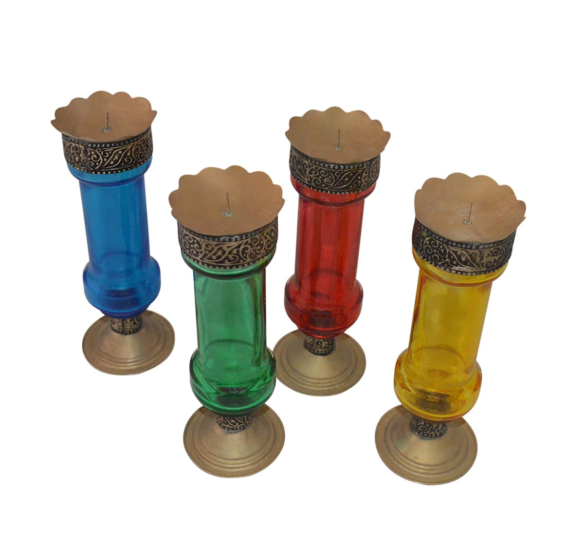 Moroccan Glass Candle Holders Set of 4 Large Multicolor