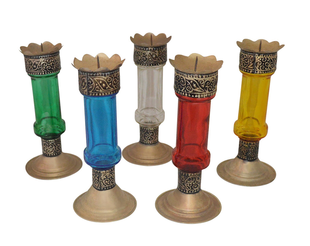 Moroccan Glass Candle Holders Set of 5 Small Multicolor