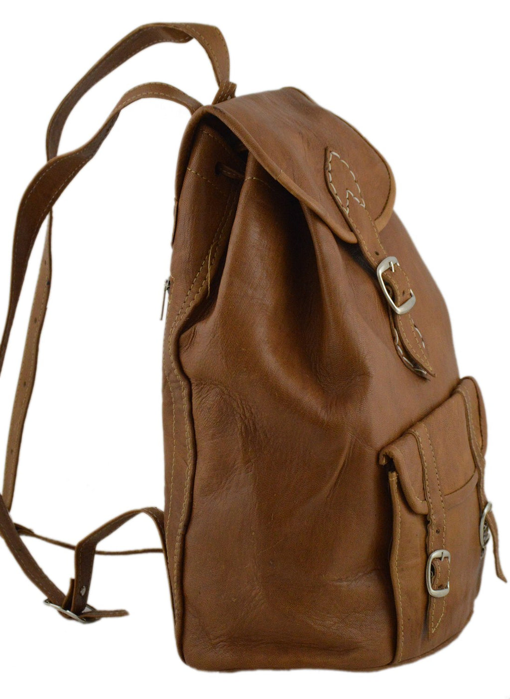 Moroccan Handmade Leather Backpack - Tan