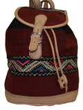 Moroccan Kilim Leather Backpack Beige with Burgundy Kilim