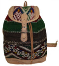Moroccan Kilim Leather Backpack Beige with Green Kilim