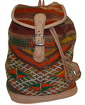 Moroccan Kilim Leather Backpack Beige with Orange Kilim