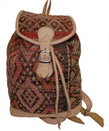 Moroccan Kilim Leather Backpack Beige with Pink Kilim