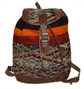 Moroccan Kilim Leather Backpack Brown with Black and Orange Kilim