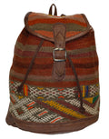 Moroccan Kilim Leather Backpack Brown with Orange Striped Kilim