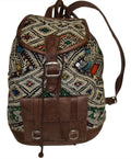 Moroccan Kilim Leather Backpack Brown with White Kilim