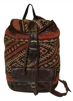 Moroccan Kilim Leather Backpack Dark Brown with Rust Kilim