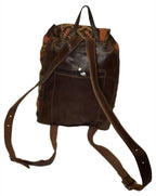 Moroccan Kilim Leather Backpack Dark Brown with Rust Kilim