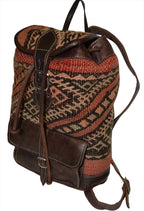 Moroccan Kilim Leather Backpack Dark Brown with Rust Kilim