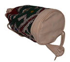 Moroccan Kilim Leather Bucket Backpack Beige with Green and Red Kilim