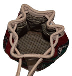 Moroccan Kilim Leather Bucket Backpack Beige with Green and Red Kilim
