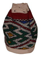 Moroccan Kilim Leather Bucket Backpack Beige with Green and Red Kilim