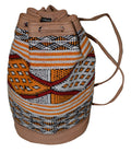 Moroccan Kilim Leather Bucket Backpack Beige with Orange Kilim