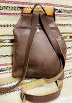 Moroccan Leather Backpack with Purple Kilim
