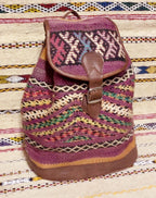 Moroccan Leather Backpack with Purple Kilim