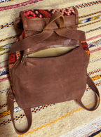 Moroccan Leather Backpack with Red Kilim