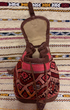 Moroccan Leather Backpack with Red Kilim