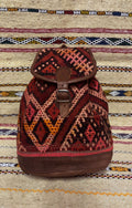 Moroccan Leather Backpack with Red Kilim