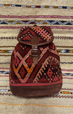 Moroccan Leather Backpack with Red Kilim