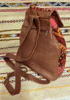 Moroccan Leather Backpack with Red Kilim