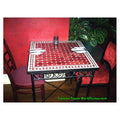 Burgundy & White Mosaic Square Table-0