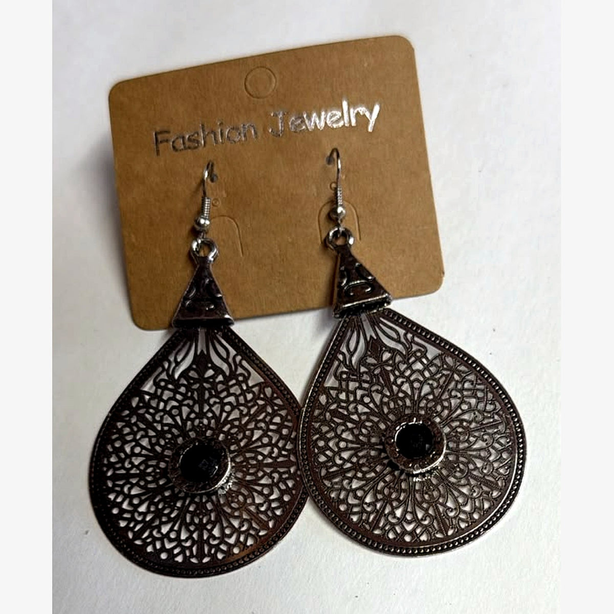 Pear Filigree Teardrop Earrings Black